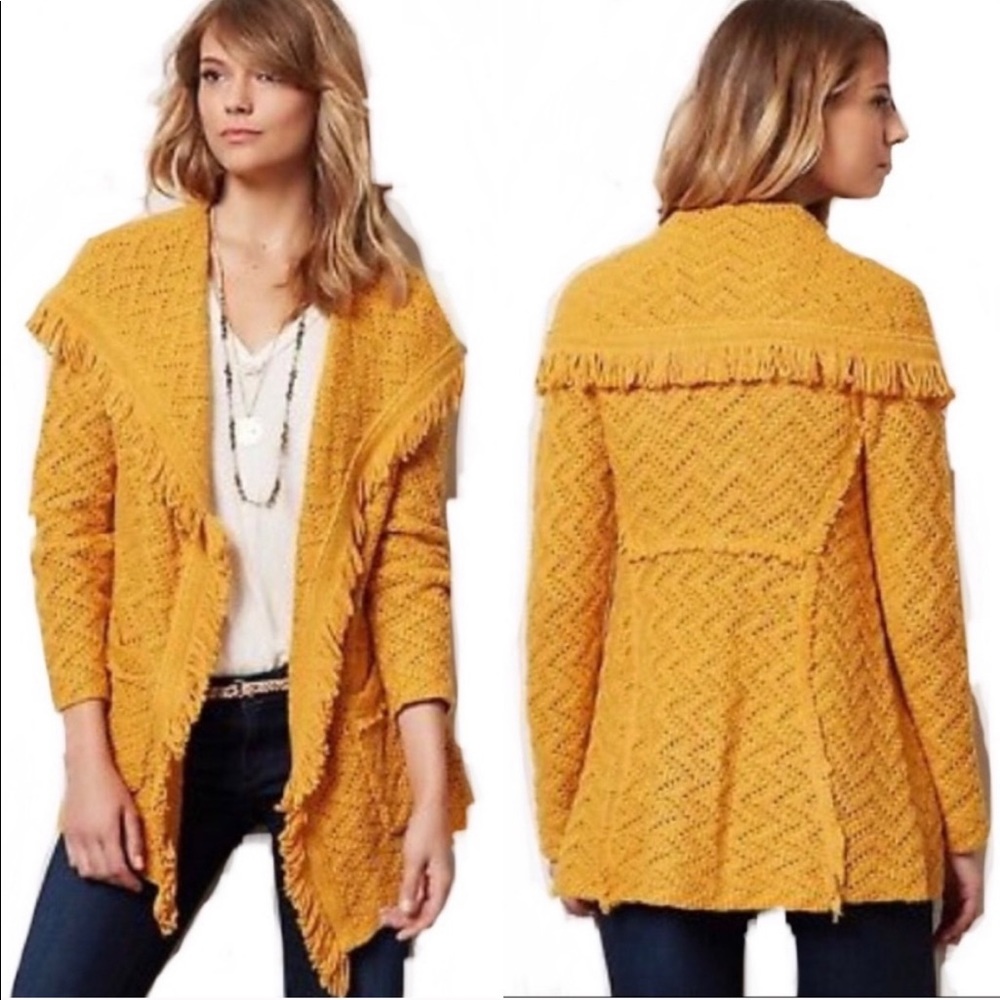 Anthropologie Angel of the North Chevron Cardigan Mustard Yellow SP - Picture 2 of 8
